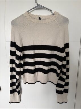 H&M Cream and Black Striped Crewneck Sweater